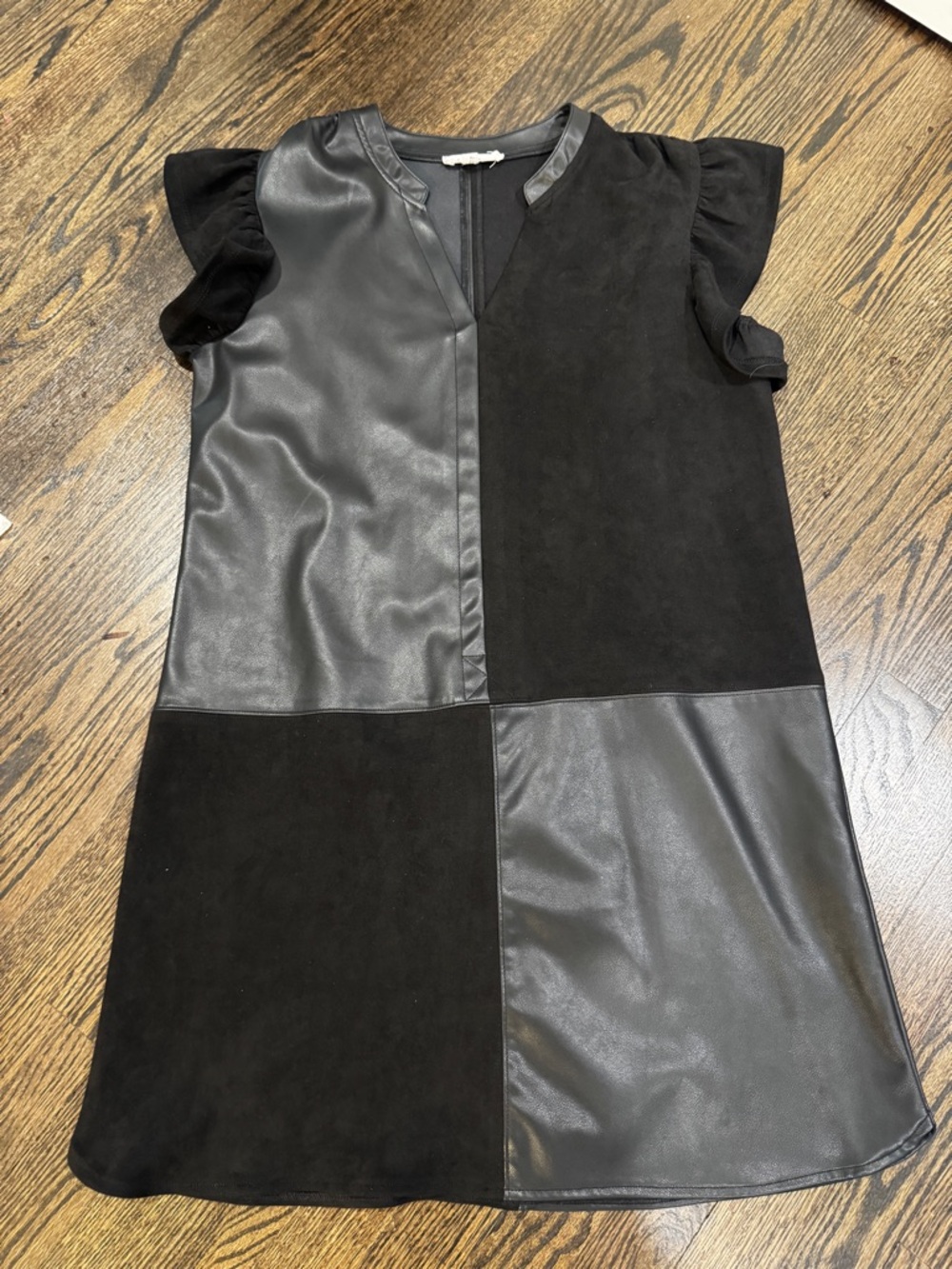 THML Black Mini Shift Dress Faux Leather Faux Suede (M)